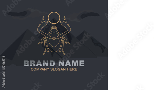 Vector drawing of an icon of an Egyptian scarab beetle, personifying the sun god Ra. One of the most popular amulets in ancient Egypt. An isolated icon on the background illustration of hand-drawn