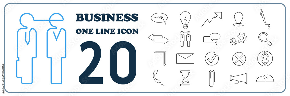 Vector outline, one line, single line and continuous line business or office icons set for web and mobile Vector outline, one line, single line and continuous line business or office icons set for web and mobile