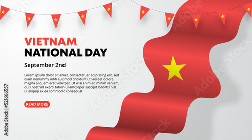 Vietnam national day background with a waving flag and flag decoration