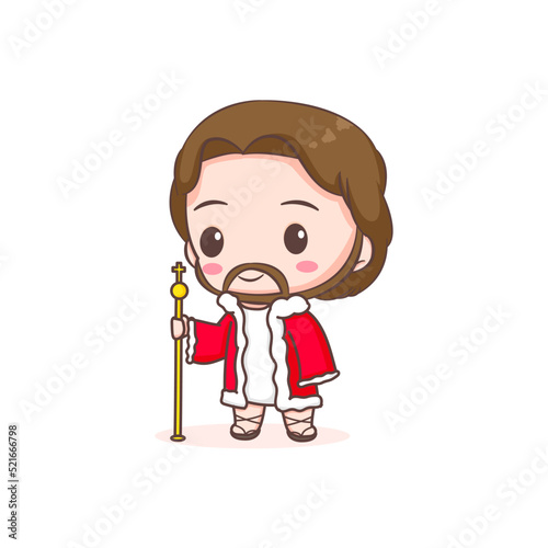 Cute Jesus as a king. Chibi cartoon character isolated white background.