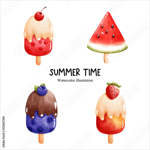 watercolor popsicle, fruit popsicle. vector illustration