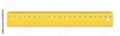 Mockup plastic yellow measuring ruler. Measuring tool with ruler scale. School measuring equipment.