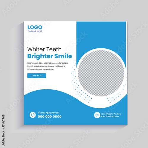 Dentist social media post template square banners or healthcare medical service promotion square flyer