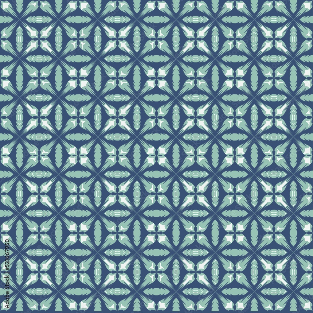 Fototapeta premium blue flower abstract ikat fashion fabric textile pattern background, decoration graphic element illustration