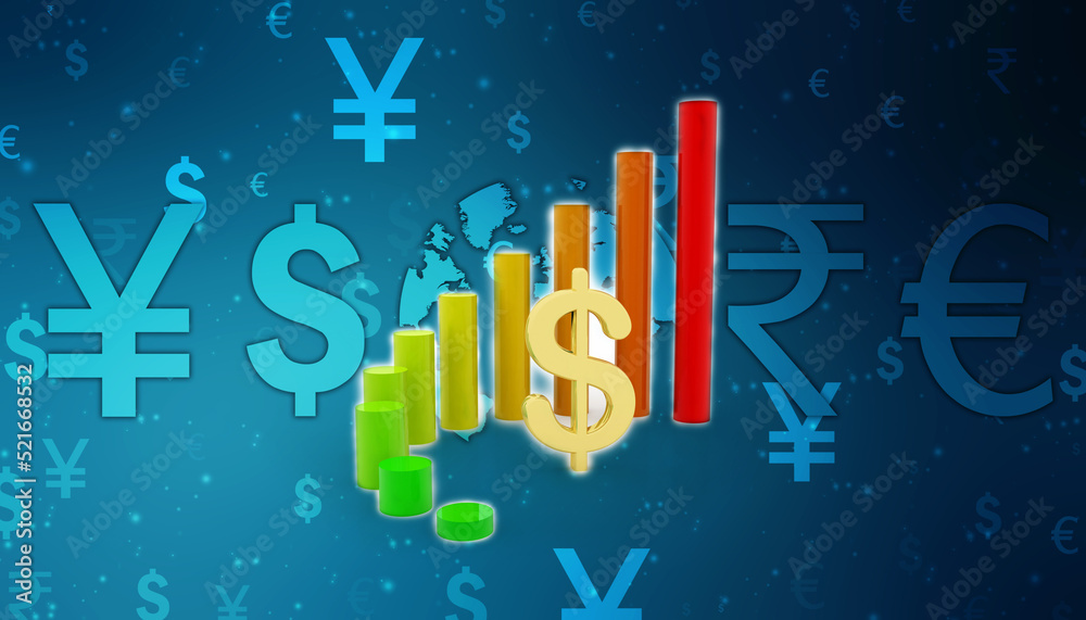 Fototapeta premium Dollar Financial Success Bar Chart Graph Growing Up 3d Render Illustration