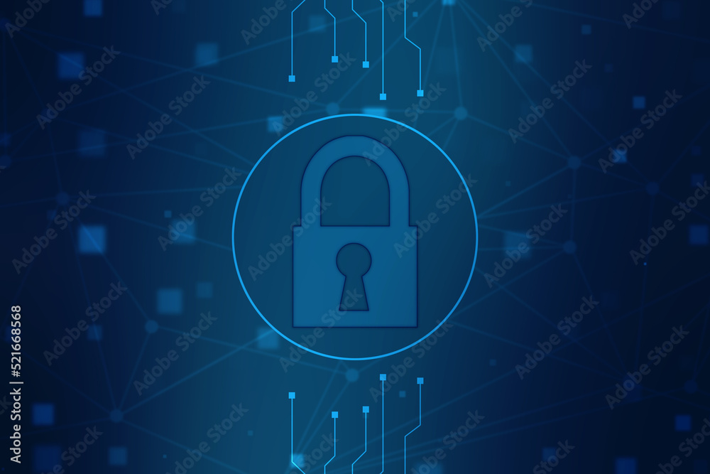 Digital Padlock on abstract technology background, Technology security concept. Modern safety digital background. Protection system, Cyber Security and safety information, personal data concept Digital Padlock on abstract technology background, Technology security concept. Modern safety digital background. Protection system, Cyber Security and safety information, personal data concept