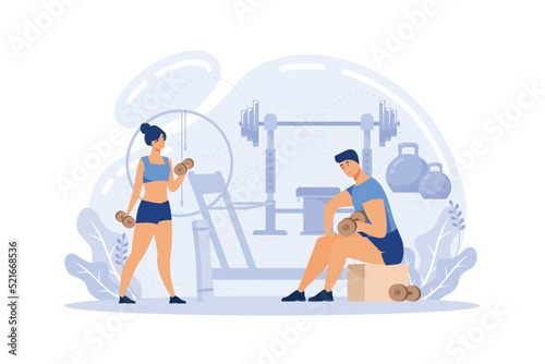 Fitness trainer concept. Workout in the gym with professional athlete. Healthy and active lifestyle. Training and nutrition plan.