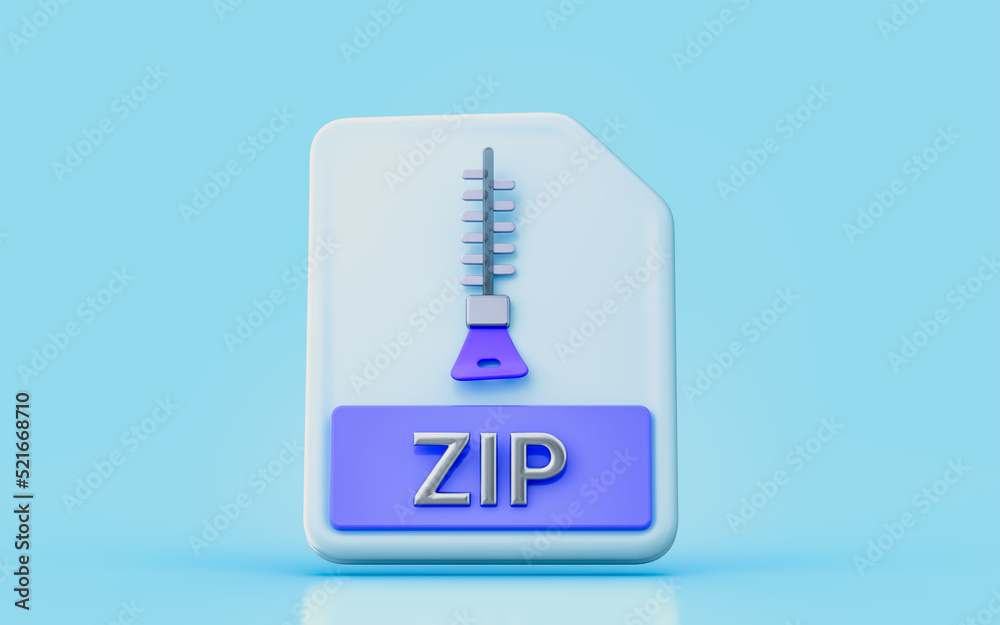 ZIP document file sing 3d render concept for compress secure convert to another format ZIP document file sing 3d render concept for compress secure convert to another format