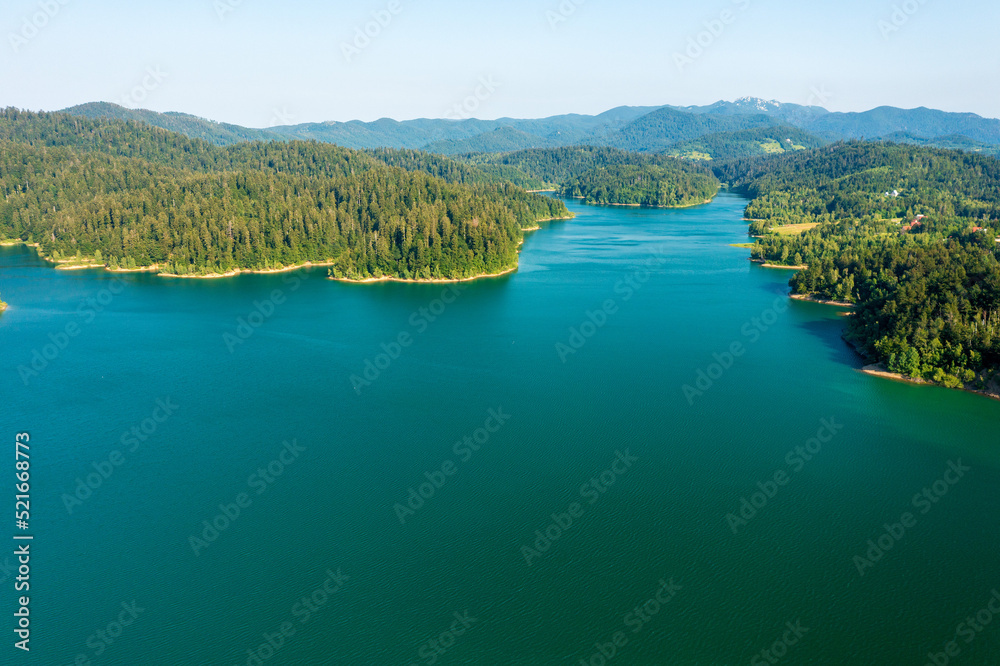 Aerial view of Lokvarsko lake in Gorski kotar, Croatia