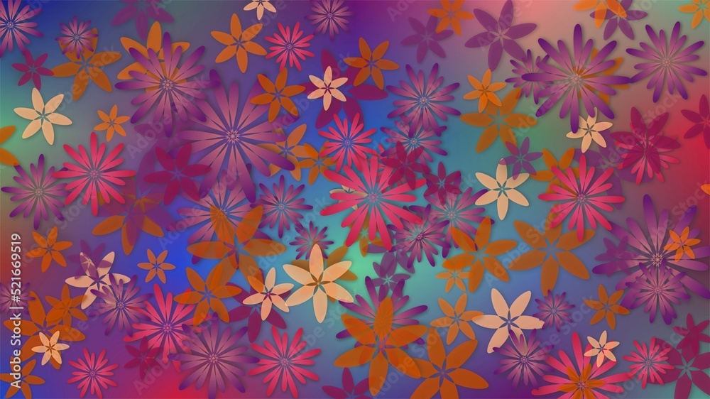 Abstract illustration featuring colorful, overlapping flowers