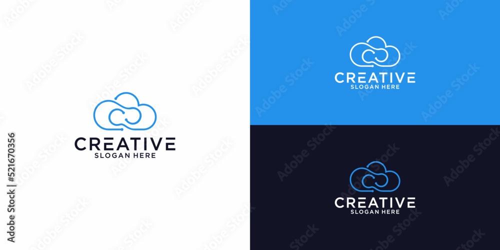 Abstract Initial Letter CC cloud and fingerprint Logo. blue color isolated on White and black Background. Usable for Business and Branding Logos. Flat Vector Logo Design Template Element.