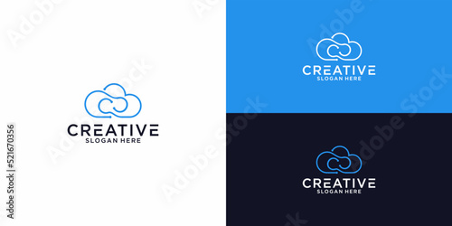 Abstract Initial Letter CC cloud and fingerprint Logo. blue color isolated on White and black Background. Usable for Business and Branding Logos. Flat Vector Logo Design Template Element.