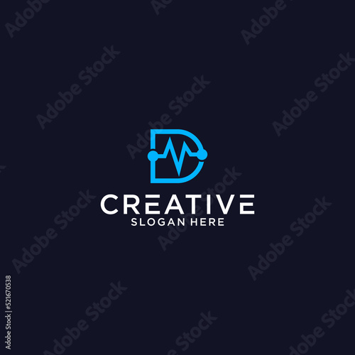 Abstract Initial Letter D med and fingerprint Logo. blue color isolated on White and black Background. Usable for Business and Branding Logos. Flat Vector Logo Design Template Element.