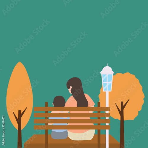 Simple Vector illustration background about young mother talking with her son about goal and purpose of life at home, happy family life. Happy parenting concept. Modern design vector illustration