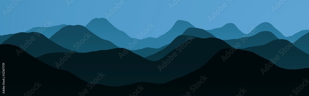 creative panorama of hills peaks in fog computer graphic texture or background illustration
