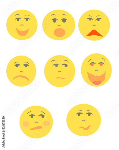 Emoji set, different emoticon collection vector illustration. Various many cartoon face expression isolated on white background.