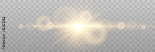 Light glowing explosion or flash. Golden sun shining rays. Stock royalty free vector illustration
