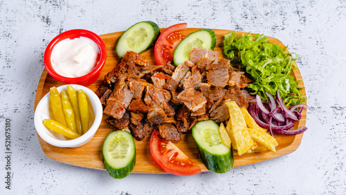 Turkish beef portion doner kebab top view 