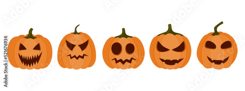 Collection pumpkin on a white background. Orange pumpkin with a smile for your Halloween design. Vector illustration.