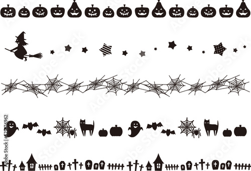 ハロウィンのおしゃれな罫線セット／ベクター／イラスト／シルエット素材