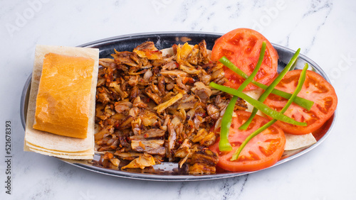 Turkish chicken portion doner kebab top view 