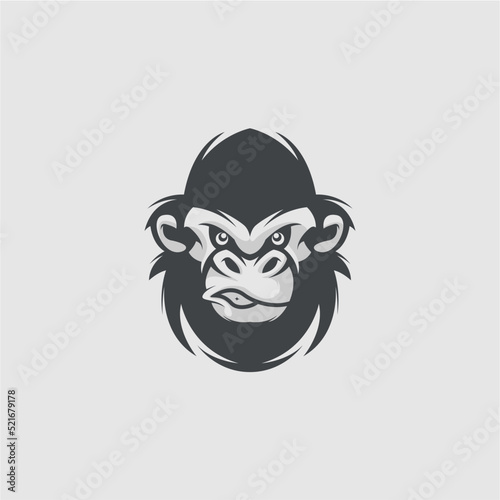 black and white gorilla head illustration logo