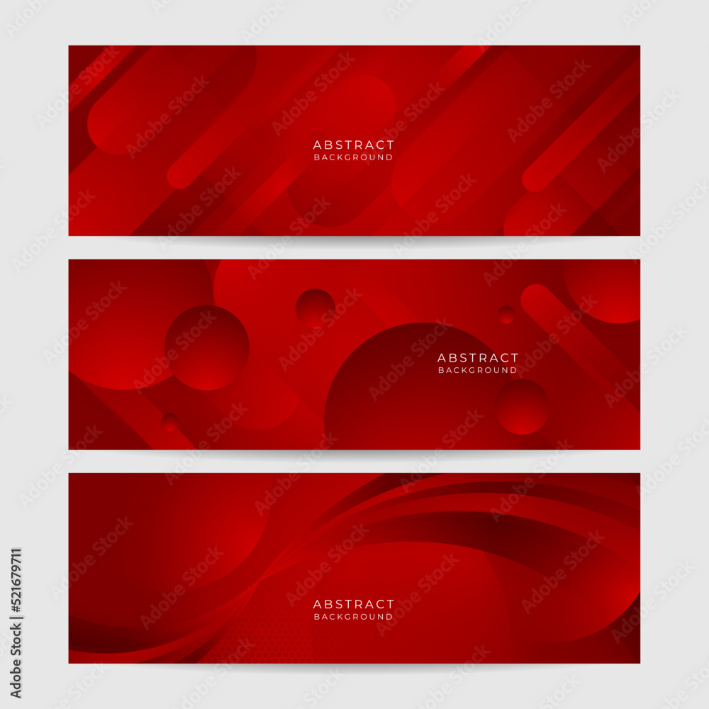 Fototapeta premium Digital networking red wide banner design background. Abstract 3d banner design with dark red technology geometric background. Vector illustration
