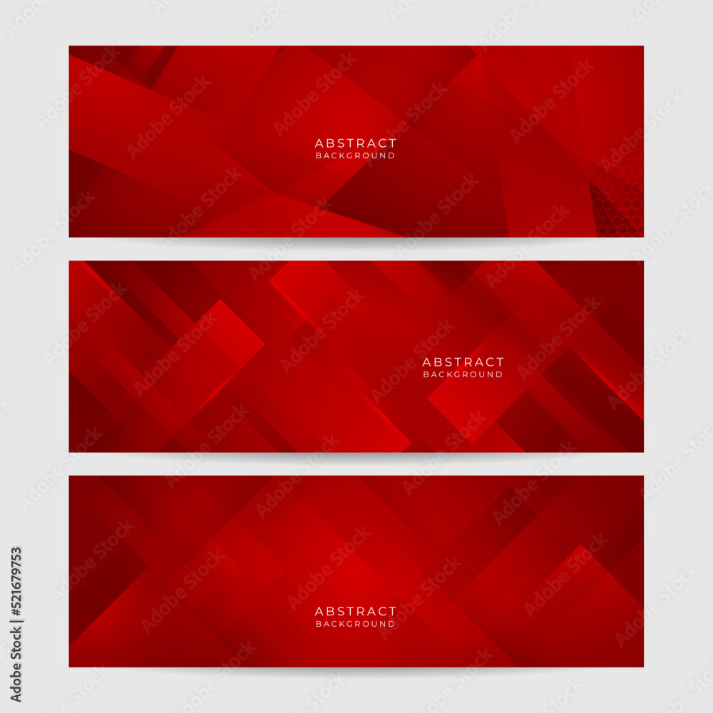 Fototapeta premium Digital networking red wide banner design background. Abstract 3d banner design with dark red technology geometric background. Vector illustration