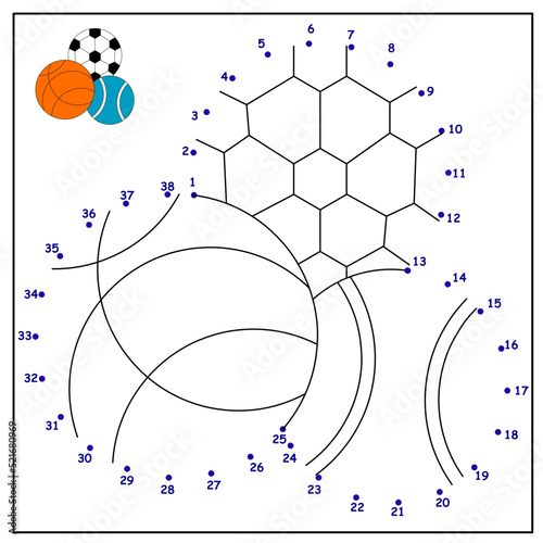 children's educational game. logical tasks. mathematics. coloring book. connect the dots. ball