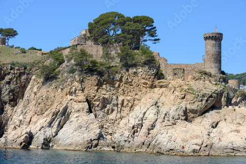 Closeup view of Tossa fortress from the sea, Catalonia.
