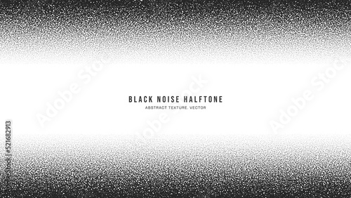 Black Noise Stipple Dots Halftone Gradient Vector Horizontal Border Isolated On White. Hand Drawn Dotwork Abstract Grungy Grainy Texture. Pointillism Art Abstraction Dotted Graphic Grunge Illustration