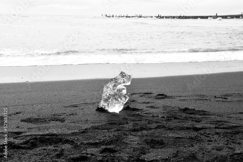 Single piece of ice on black sand of Iceland - Europe