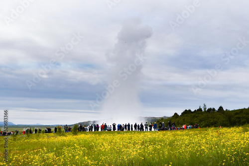 Eruption of geyser in Iceland