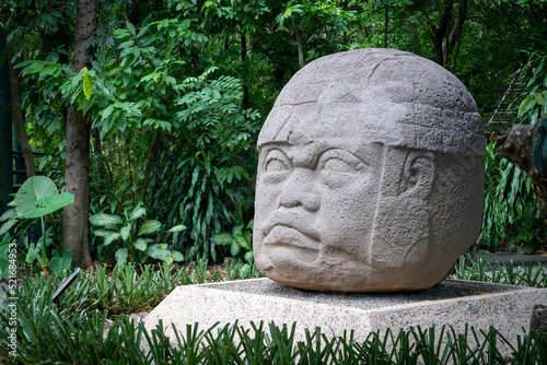 Huge Olmec head in the south of Mexico
