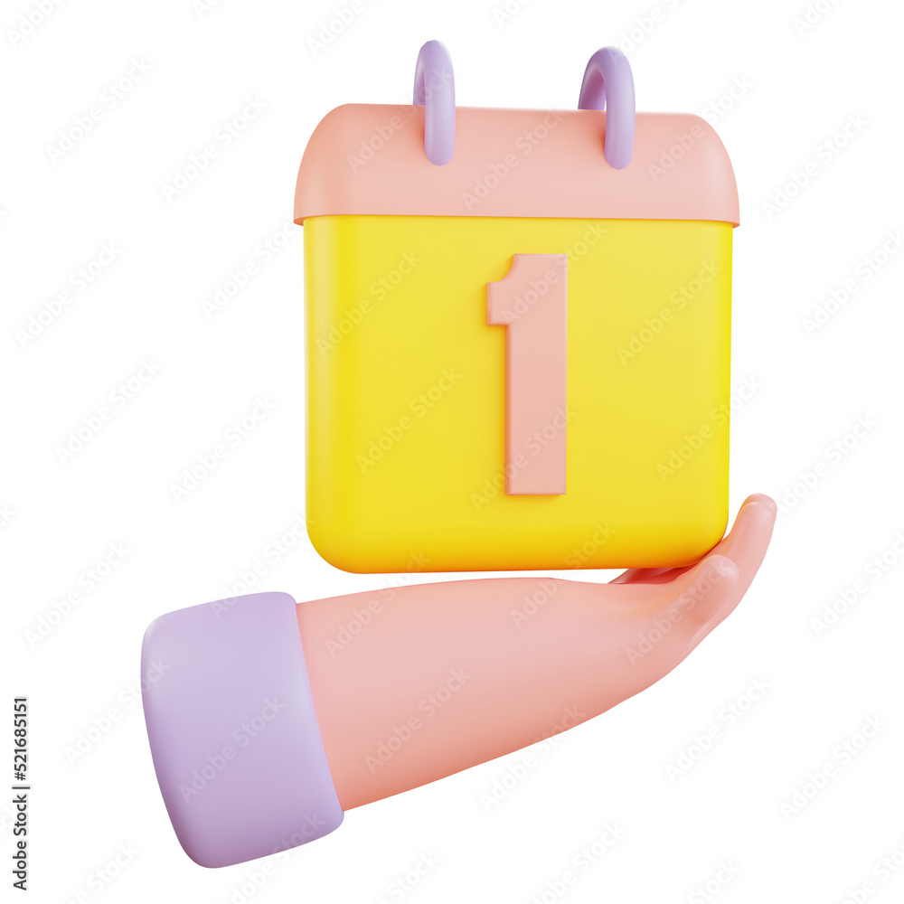 3d hand illustration with calender icon