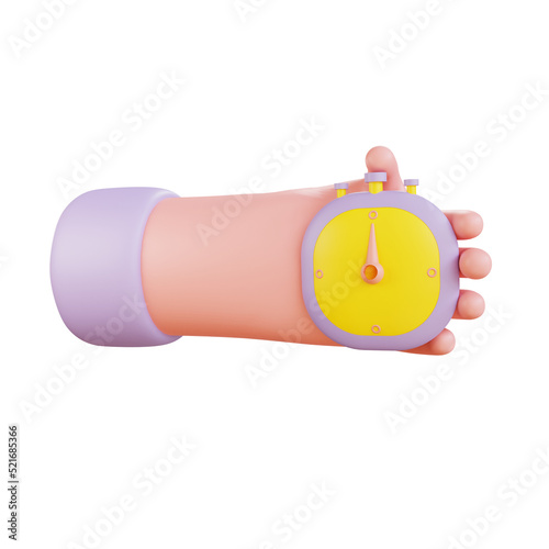 3d hand illustration with stopwatch icon