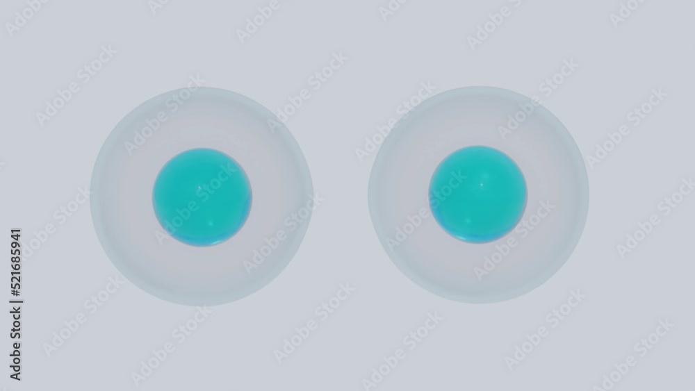 Animated slow motion video. Division of healthy cells with mitochondria under a microscope. Particles floating in space.