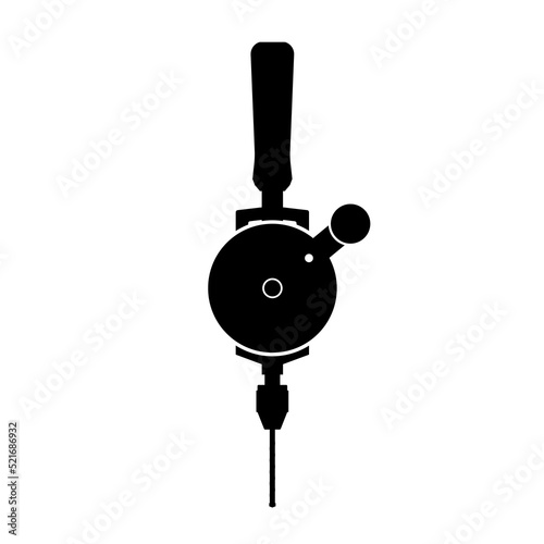 Manual hand drill vector silhouette black isolated. Drilling machine. Hand powered drill.