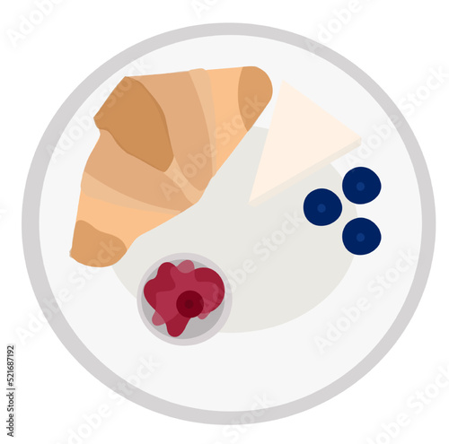 Traditional French breakfast plate vector illustration isolated on white background. Simple single French breakfast plate design.