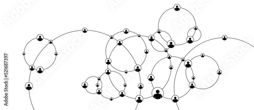 Connection circle with avatars in intersect. Network background with relationship. Social network concept.