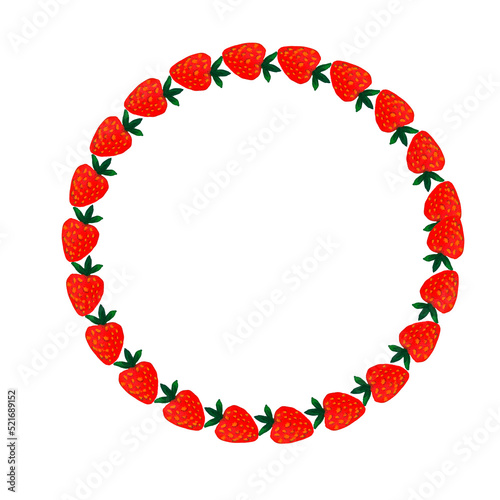 Frame. Strawberry bush with red berries and white flowers. Watercolor.