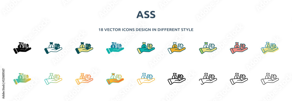 ass icon in 18 different styles such as thin line, thick line, two ...
