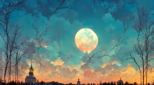 Fotografie, Tablou Full Moon on a Daybreak