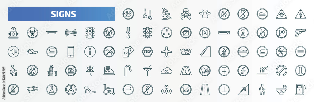 special lineal signs icons set. outline icons such as no pets, pet, high voltage, traffic light, no parking, airport, lightning warning, shout, is a sub of, perpendicular line icons. special lineal signs icons set. outline icons such as no pets, pet, high voltage, traffic light, no parking, airport, lightning warning, shout, is a sub of, perpendicular line icons.