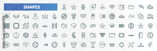 special lineal shapes icons set. outline icons such as mongolian, parabola, malfunction indicador, royalties, lover, islamic moon, brake system warning, hdr, phosphorus, royalty line icons.