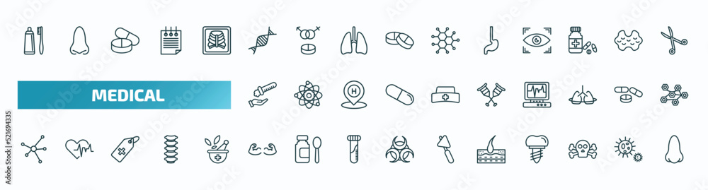 Vettoriale Stock set of 40 special lineal medical icons. outline icons ...