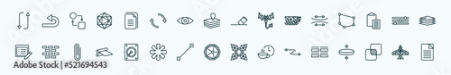 special lineal geometry icons set. outline icons such as flip, copy, erase, stretch, adjust, construction, disk, ennegon, flow, unite, polygonal jet aircraft line icons.