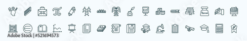 special lineal education icons set. outline icons such as intellectual, ballpoint pen, ink, hardbound book, write by hand, is an element of, writing whiteboard, agenda with bookmarks, biology