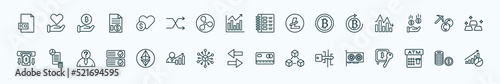 special lineal cryptocurrency icons set. outline icons such as ico, donate, ledger, crypto invest, mining, budget accounting, , exchange, digital key, atm, coin line icons.
