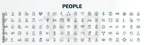 set of 100 special lineal people icons set. outline icons such as spanish woman  man girl and dog  elder  old woman  babysitter and child  handicapped  old man  mexican woman  elegant  vietnamese